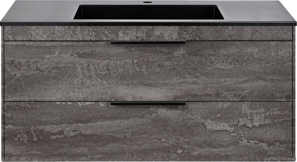 Тумба с раковиной Vincea Chiara 2D 100, 2 ящика, камень, с черной раковиной