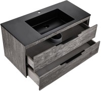 Тумба с раковиной Vincea Chiara 2D 100, 2 ящика, камень, с черной раковиной