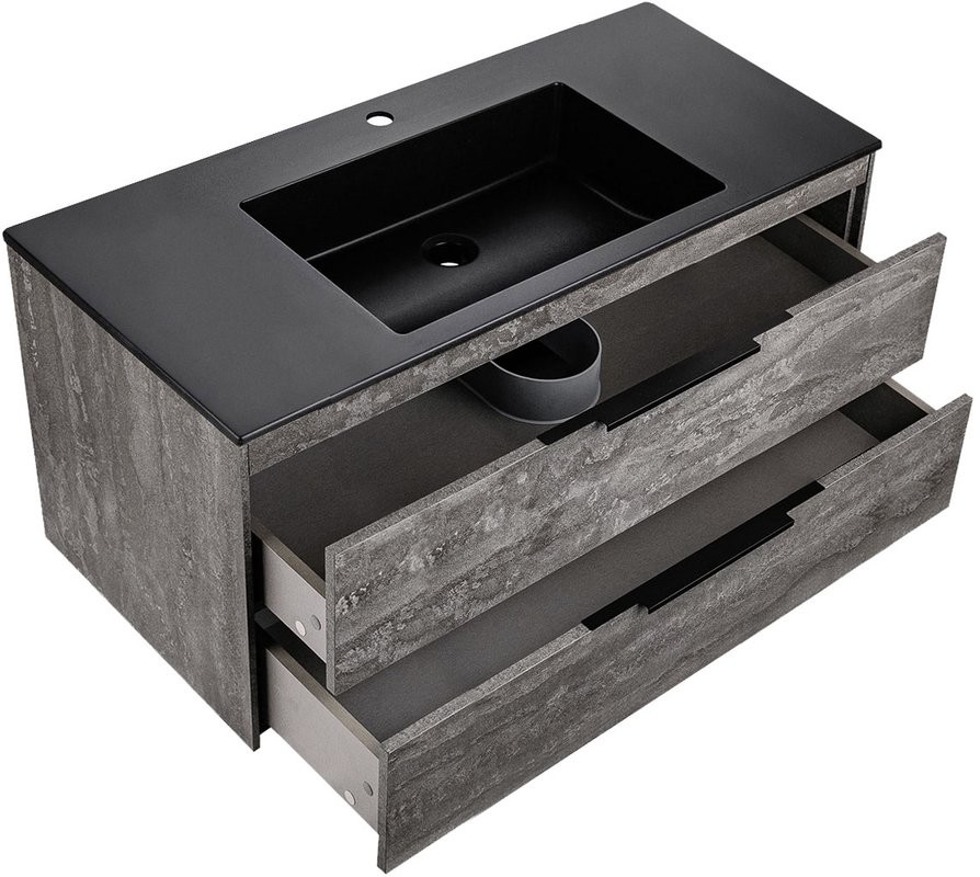 Тумба с раковиной Vincea Chiara 2D 100, 2 ящика, камень, с черной раковиной