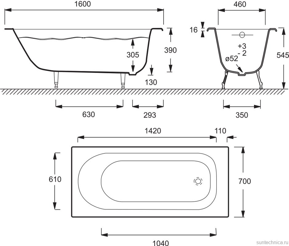 Чугунная ванна Jacob Delafon Soissons 160x70 см, встраиваемая, на ножках