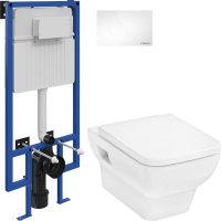 Комплект Унитаз подвесной Hansgrohe CreekTide Q безободковый, с микролифтом + Инсталляция STWORKI + Кнопка Хельсинки 500470 белая