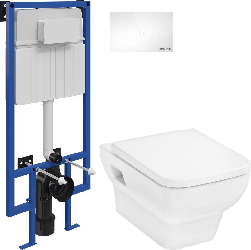 Комплект Унитаз подвесной Hansgrohe CreekTide Q безободковый, с микролифтом + Инсталляция STWORKI + Кнопка Хельсинки 500470 белая