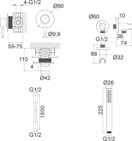 Душевой комплект WHITECROSS Y YSET02BL С ВНУТРЕННЕЙ ЧАСТЬЮ, черный