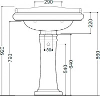 Раковина Kerasan Retro 104701D 73 см, 3 отв., с пьедесталом