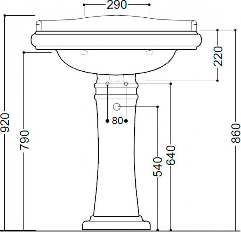 Раковина Kerasan Retro 104701D 73 см, 3 отв., с пьедесталом