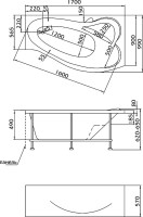 Акриловая ванна Marka One Gracia L 170x100 см, угловая, левая, пристенная, белая, асимметричная, с каркасом, с сиденьем
