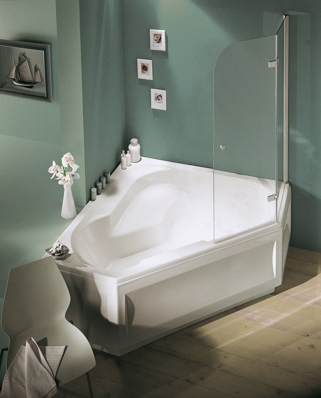 Акриловая ванна Jacob Delafon Bain-Douche R 145x145 см, угловая, правая, пристенная, белая, пятиугольная, с каркасом, с сиденьем