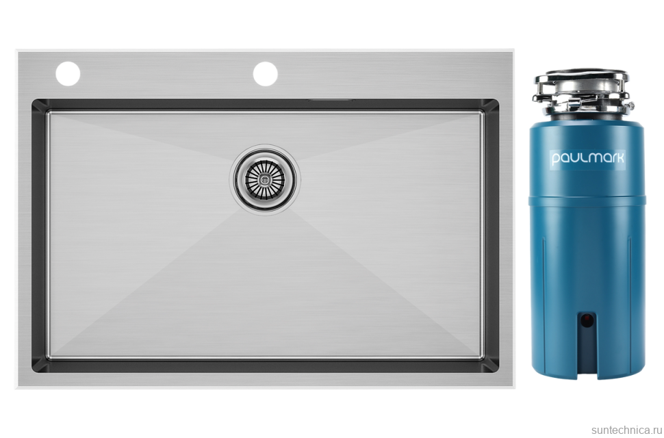 Комплект Мойка Paulmark Kroner-Edge PM777551-BS брашированная сталь + Измельчитель Intenso