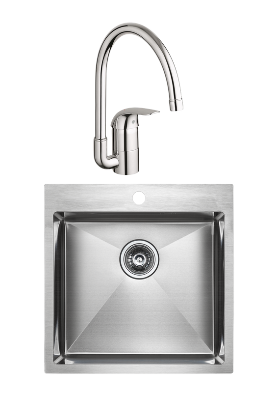 Комплект Мойка Paulmark Kroner PM215151-BS брашированная нержавеющая сталь + Смеситель Grohe Euroeco