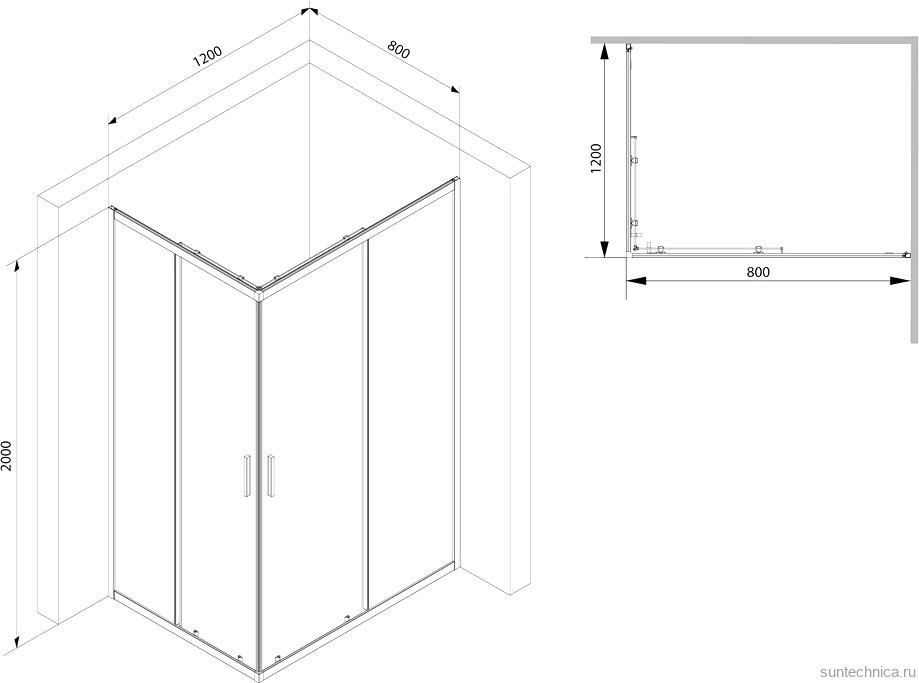 Душевой уголок AM.PM Gem S W93G-404-120280-BT 120х80