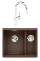 Комплект Мойка Blanco Subline 340/160-U кофе, левая + Смеситель Grohe Minta 3291800E хром