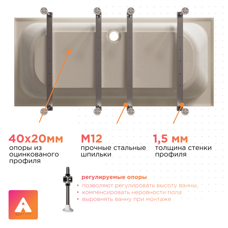 Акриловая ванна Radomir Прованс Ангосто 180x80 см, встраиваемая, белая, на ножках