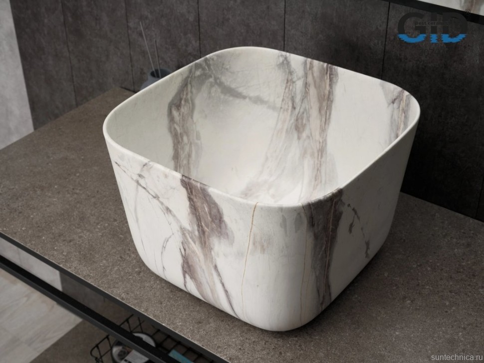 Накладная раковина GID Creativo Mnc9301 38 под матовый камень, квадратная, фаянс