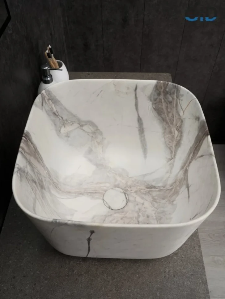 Накладная раковина GID Creativo Mnc9301 38 под матовый камень, квадратная, фаянс