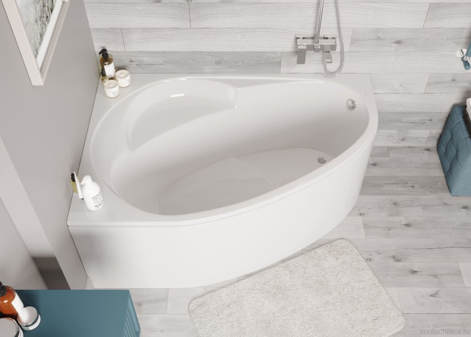 Акриловая ванна Vagnerplast Flora L 150x100 см, угловая, левая, пристенная, ультрабелая, асимметричная, с каркасом, с сиденьем