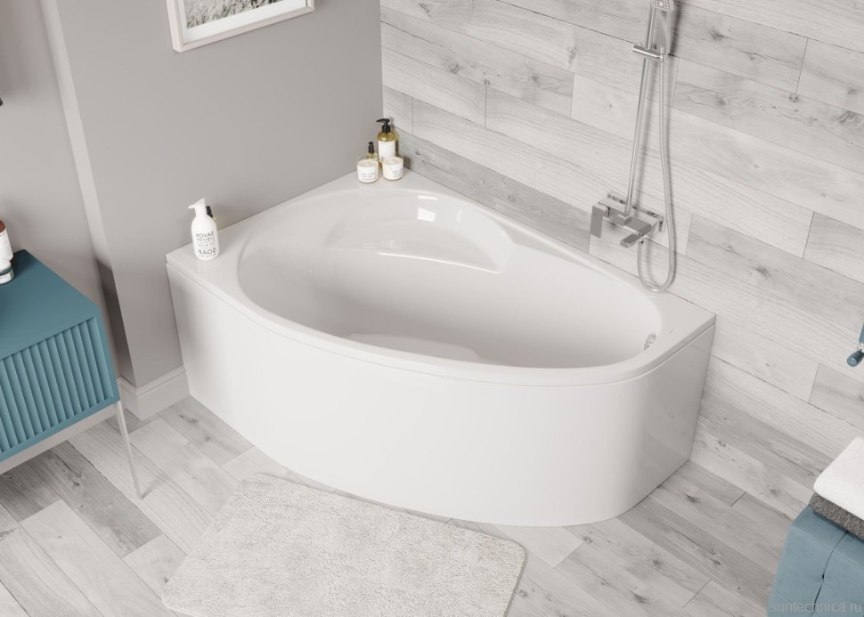 Акриловая ванна Vagnerplast Flora L 150x100 см, угловая, левая, пристенная, ультрабелая, асимметричная, с каркасом, с сиденьем