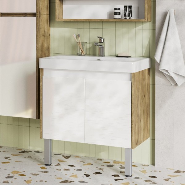 Тумба под раковину AQUATON Сканди Doors 70 белая, дуб рустикальный