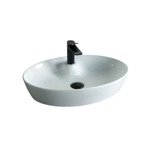 Накладная раковина GID Lago N9436 55 глянцевая белая, овальная, фаянс, с 1 отверстием под смеситель