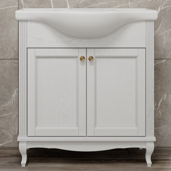 Тумба с раковиной ValenHouse Эллина 80 белая, 2 дверцы, ручки бронза