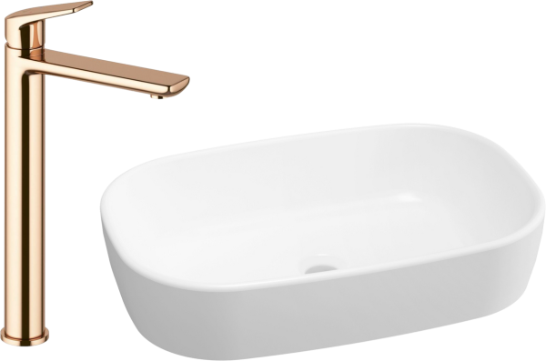 Комплект Накладная раковина Lavinia Boho Bathroom Sink 33311002 + Смеситель Wellsee ONCE! and forever 182409000 розовое золото