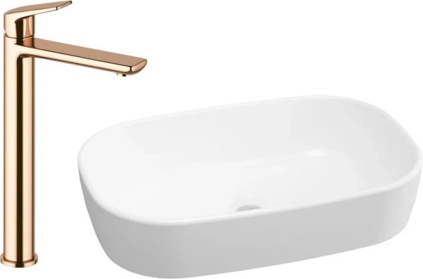Комплект Накладная раковина Lavinia Boho Bathroom Sink 33311002 + Смеситель Wellsee ONCE! and forever 182409000 розовое золото