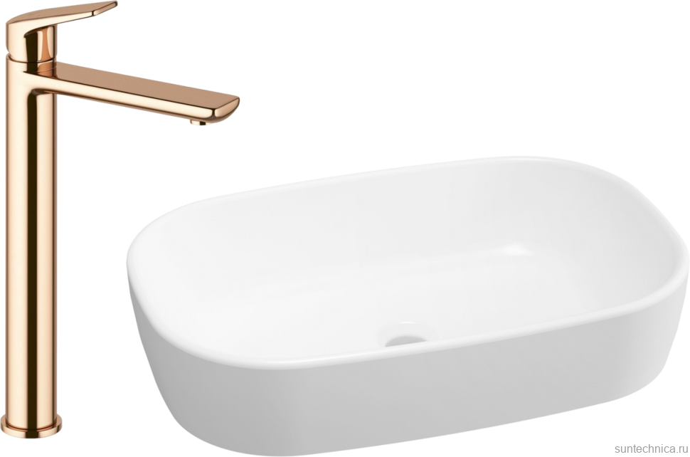 Комплект Накладная раковина Lavinia Boho Bathroom Sink 33311002 + Смеситель Wellsee ONCE! and forever 182409000 розовое золото