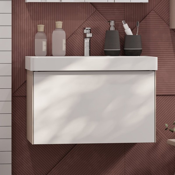 Тумба под раковину AQUATON Асти 70 белая глянцевая, ясень шимо