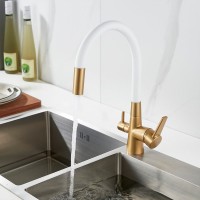 Смеситель для кухни Shevanik S668G с гибким изливом, золотой сатин, белый