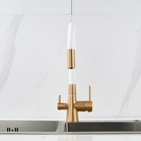 Смеситель для кухни Shevanik S668G с гибким изливом, золотой сатин, белый