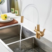 Смеситель для кухни Shevanik S668G с гибким изливом, золотой сатин, белый