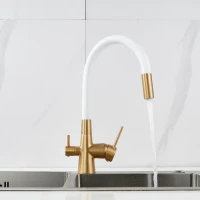 Смеситель для кухни Shevanik S668G с гибким изливом, золотой сатин, белый