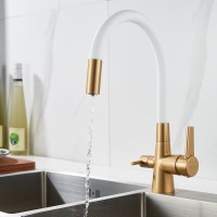 Смеситель для кухни Shevanik S668G с гибким изливом, золотой сатин, белый