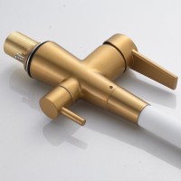 Смеситель для кухни Shevanik S668G с гибким изливом, золотой сатин, белый