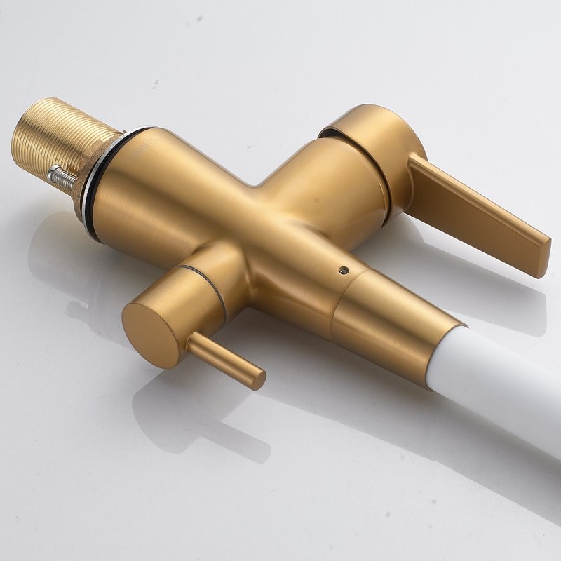 Смеситель для кухни Shevanik S668G с гибким изливом, золотой сатин, белый