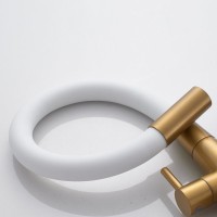 Смеситель для кухни Shevanik S668G с гибким изливом, золотой сатин, белый