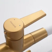 Смеситель для кухни Shevanik S668G с гибким изливом, золотой сатин, белый