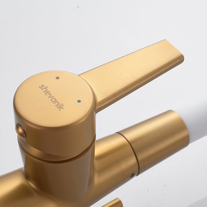 Смеситель для кухни Shevanik S668G с гибким изливом, золотой сатин, белый