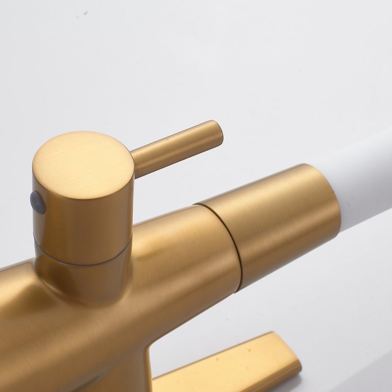 Смеситель для кухни Shevanik S668G с гибким изливом, золотой сатин, белый