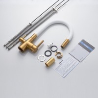 Смеситель для кухни Shevanik S668G с гибким изливом, золотой сатин, белый