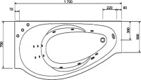 Ванна из искусственного камня Эстет Грация ФР-00010027 стандарт L 170x95 см, угловая, левая, пристенная, с гидромассажем, белая, асимметричная, с каркасом