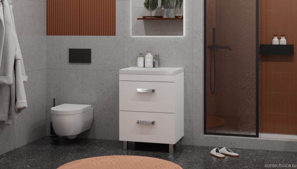 Тумба с раковиной Velvex Orlando 60 напольная, матовая белая