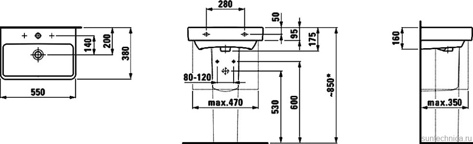 Раковина подвесная Laufen Pro S 8.1895.8.000.104.1 55 белая, прямоугольная