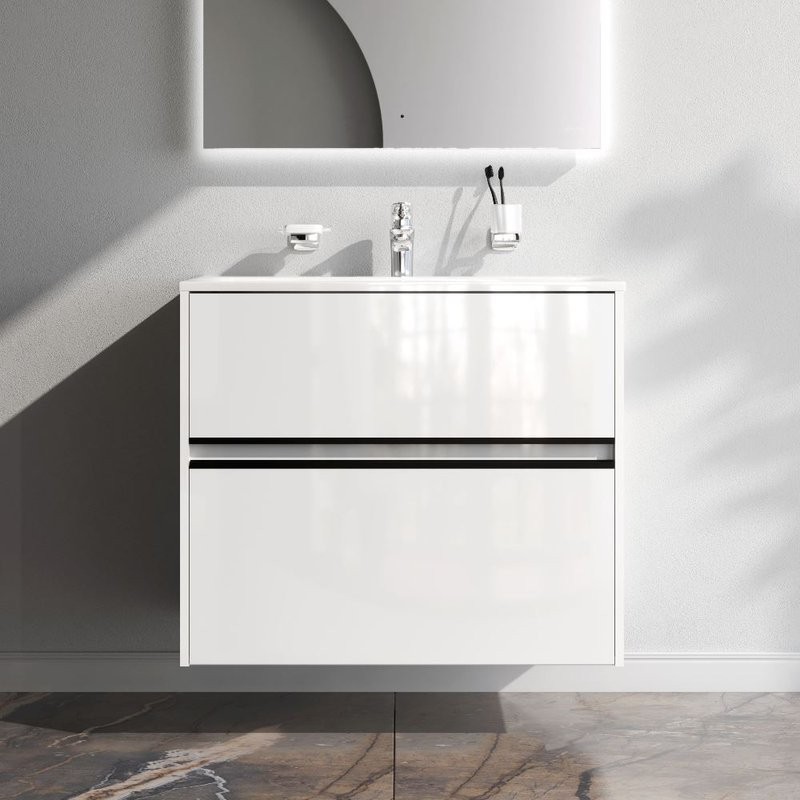 Тумба с раковиной AM.PM Sense 80 подвесная, 2 ящика, белый глянец