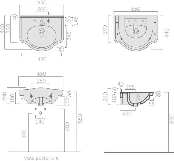 Мебельная раковина Galassia Ethos 65 накладная, белая, с 3 отверстиями под смеситель, прямоугольная, фаянс