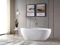 Акриловая ванна Abber AB9285 170x80 см, отдельностоящая, белая, овальная, с каркасом, со сливом-переливом