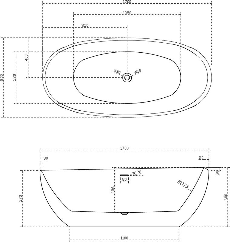 Акриловая ванна Abber AB9285 170x80 см, отдельностоящая, белая, овальная, с каркасом, со сливом-переливом