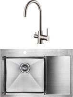Комплект Мойка Paulmark Kroner PM217851-BSL брашированная нержавеющая сталь L + Смеситель Essen Es213211-NI никель