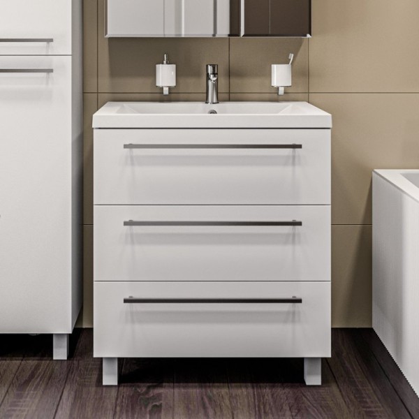 Тумба с раковиной 1MarKa Соната 75Н с 3 ящиками, белый глянец