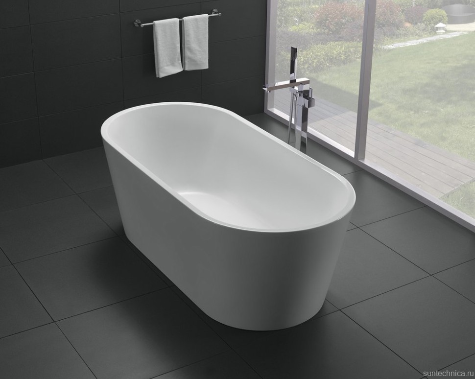 Акриловая ванна BelBagno BB71-1700-W0 170x80 см, отдельностоящая, белая, овальная, на ножках, с донным клапаном
