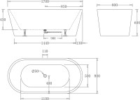 Акриловая ванна BelBagno BB71-1700-W0 170x80 см, отдельностоящая, белая, овальная, на ножках, с донным клапаном
